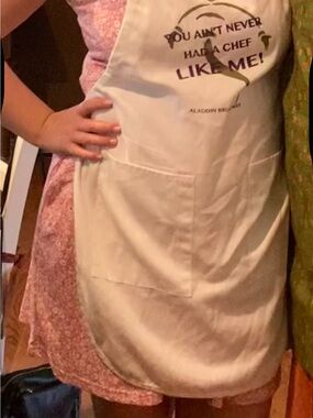 Aladdin on Broadway White Graphic Chef Apron with Front Pockets